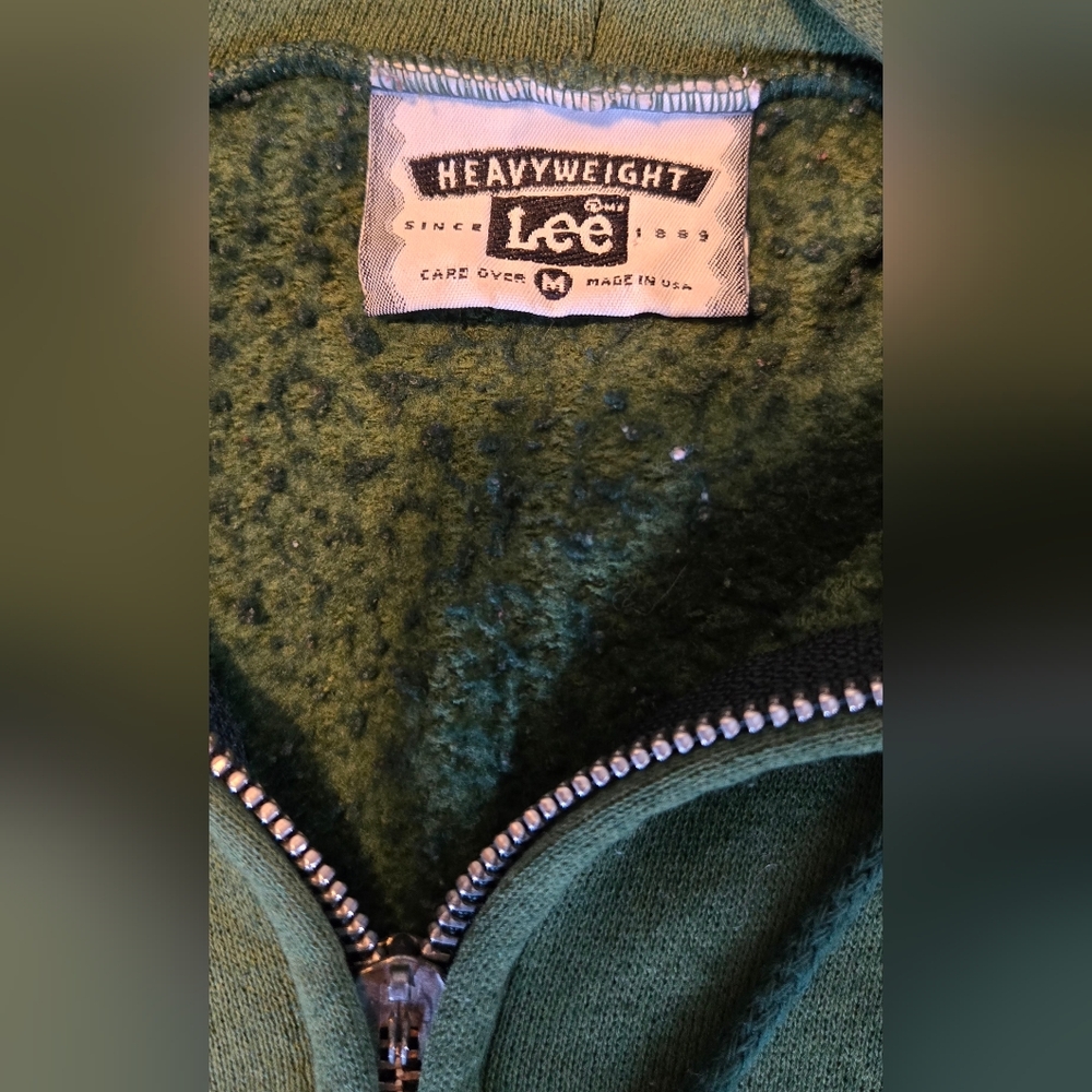 VTG 90s Faded Lee Heavyweight Green Hoodie M/L - Picture 6 of 6